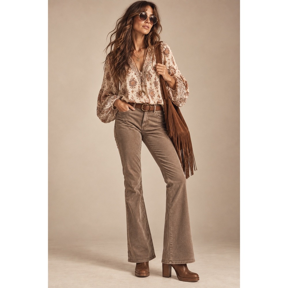 KUT from the Kloth Karen Baby Bootcut Corduroy Pants Tan Size 10 Boho Minimal